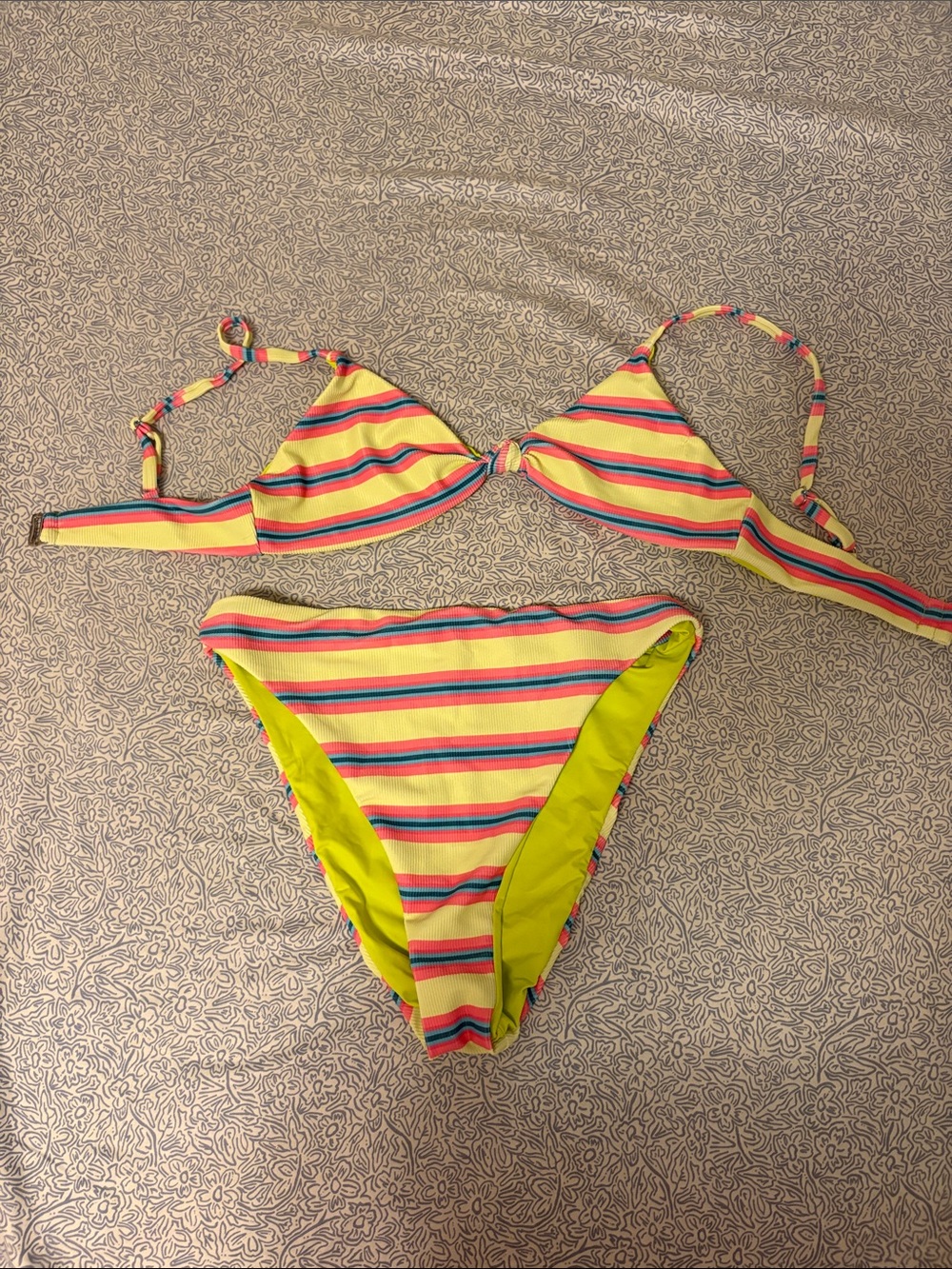 Girls Yellow Multicolor Stripe Bikini Set